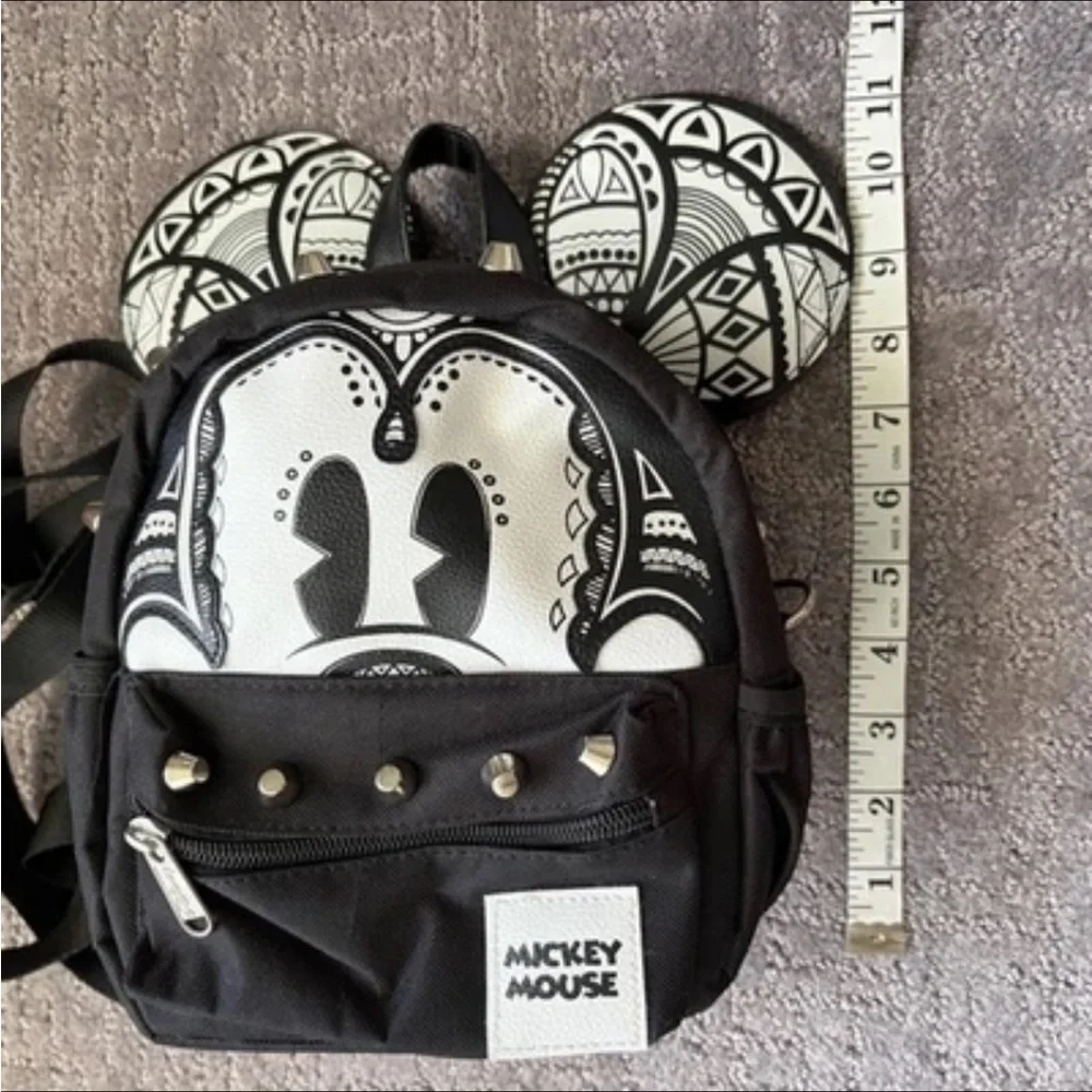 MICKEY MOUSE Backpack 2 In 1 Retro Mini Crossbody Black White Print Silver Studs